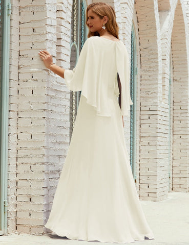 Vestido de dama de honor Sunderly para mujer, manga larga, cuello en V, de gasa, vestido formal de fiesta de boda SY28018