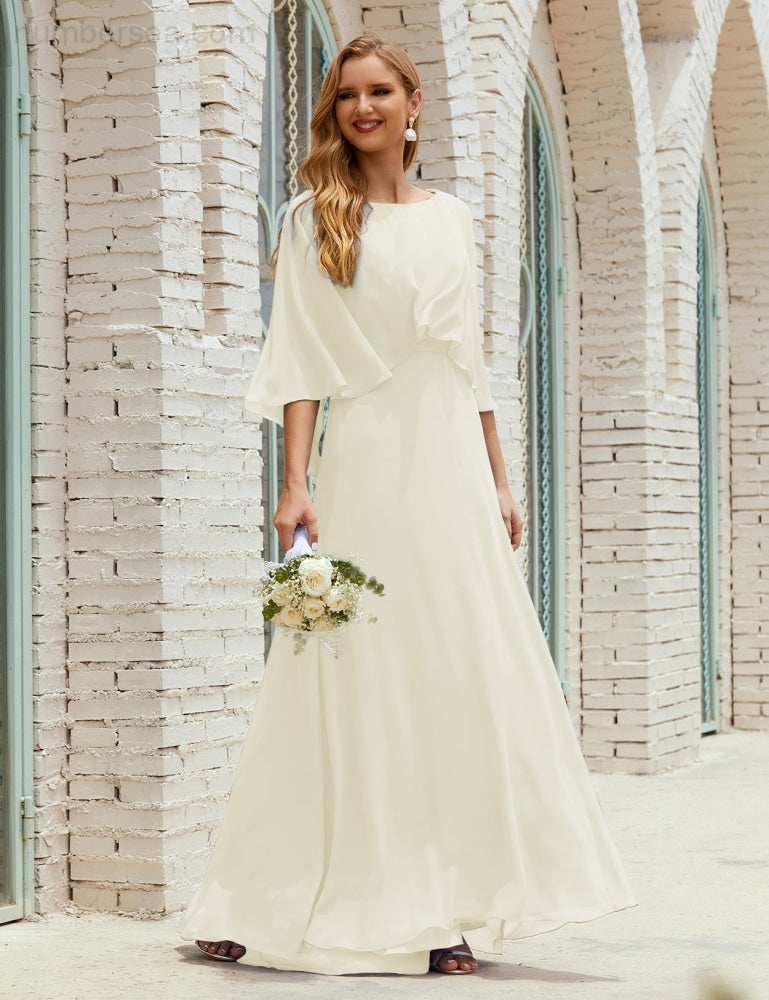 Vestido de dama de honor Sunderly para mujer, manga larga, cuello en V, de gasa, vestido formal de fiesta de boda SY28018