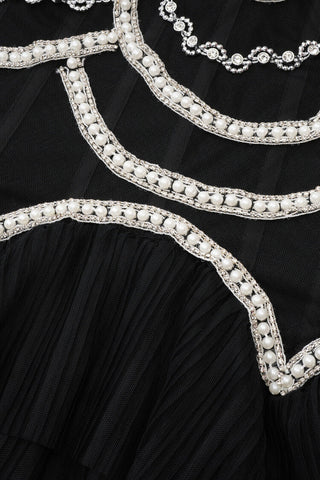 Vestido largo de noche de tul con cintura baja y cuentas de perlas de cristal de lujo 