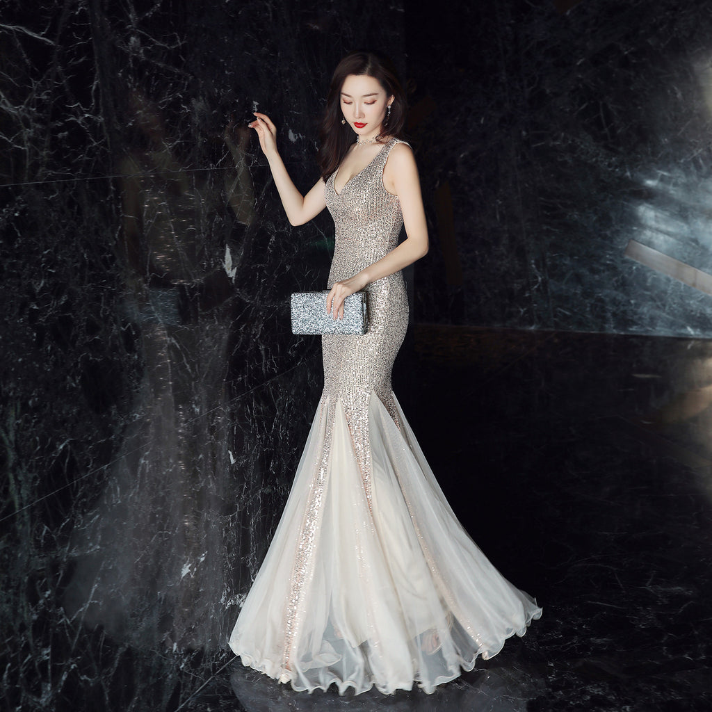 Evening Dress Women Cocktail Elegant Annual Meeting Long Fishtail Sexy Dress