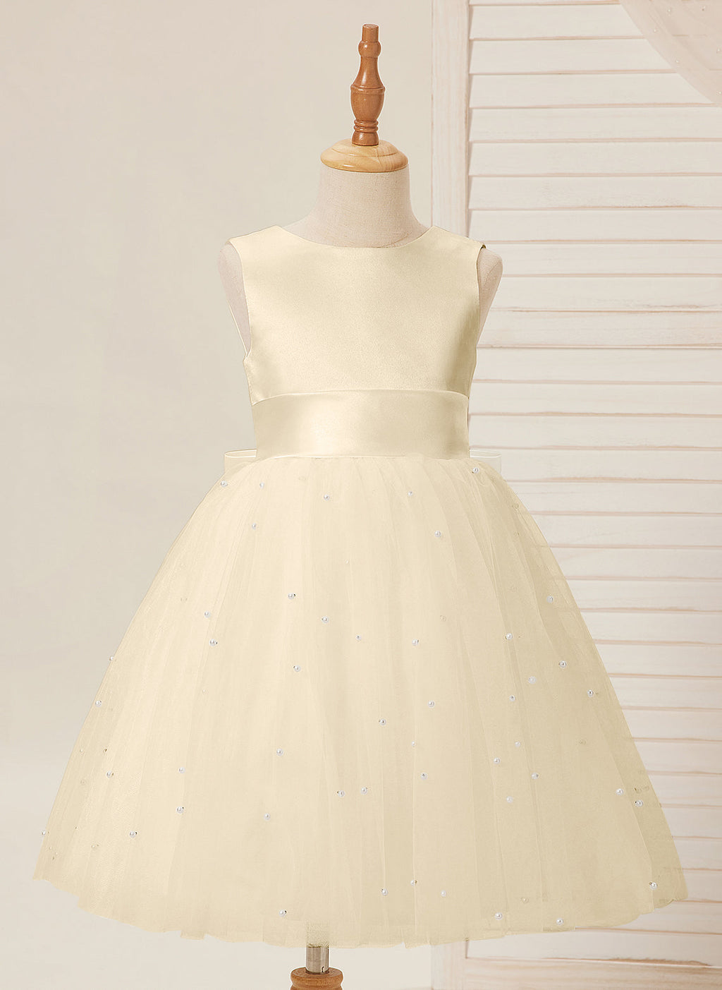 Vestido de princesa/vestido de princesa de satén y tul hasta la rodilla para niña de las flores 