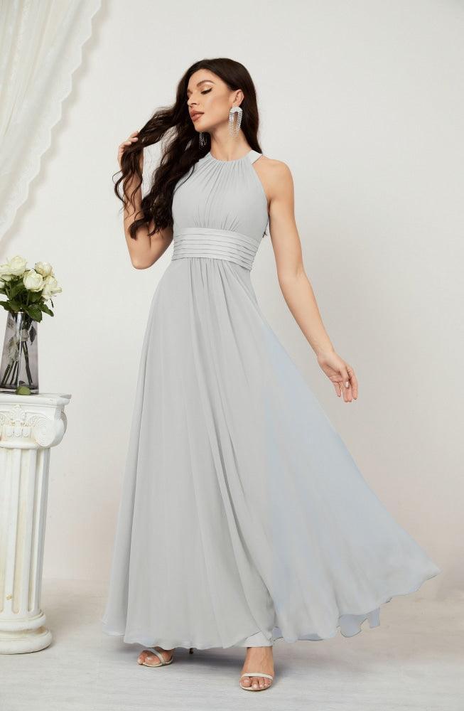 Vestido de fiesta formal Baoleely de gasa con cuello halter, largo, sin mangas, para dama de honor 2802 
