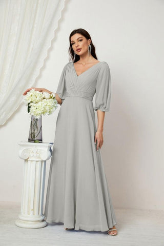 Baoleely  Formal Prom Gown Women V-Neck Chiffon Bridesmaid Dresses Long Bishop Sleeve Party Dress 2807