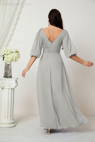 Baoleely  Formal Prom Gown Women V-Neck Chiffon Bridesmaid Dresses Long Bishop Sleeve Party Dress 2807