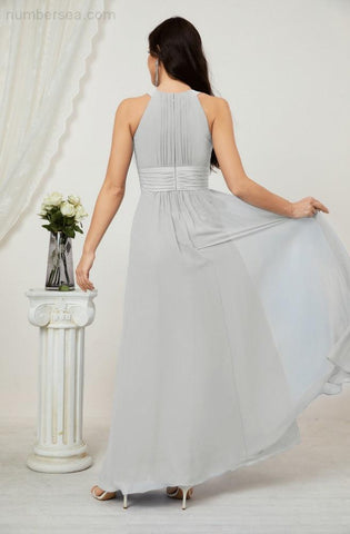 Baoleely Formal Party Gown Dress Chiffon Halter Long Sleeveless Bridesmaid Dresses 2802