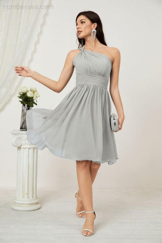 Vestido corto de gasa con un solo hombro para dama de honor de mujer Baoleely, ideal para fiestas y eventos formales como el baile de bienvenida (modelo 2804).