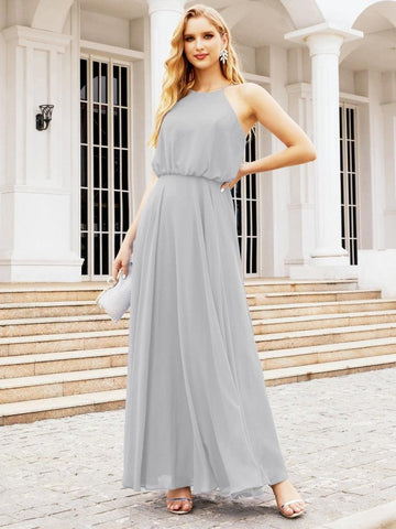Vestido largo de dama de honor Baoleely con cuello halter, corte A, estilo formal, para jóvenes, modelo 28029
