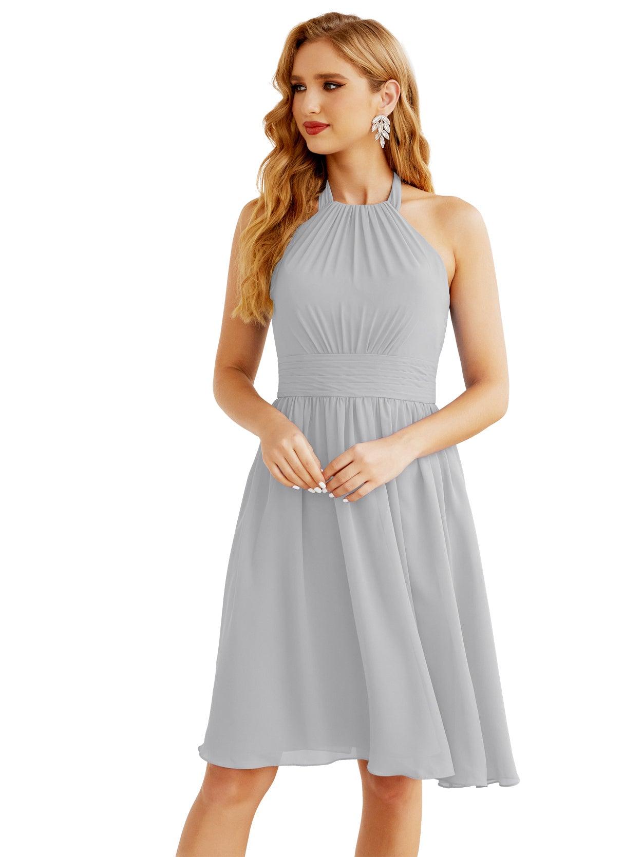 Baoleely - Vestido de dama de honor de gasa con cuello halter, corto, sin mangas, formal, para fiesta, espalda descubierta, 28023 