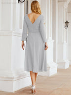 Robe de demoiselle d'honneur dos nu en V avec ceinture à la taille - Mère de la mariée - Invitée au mariage SY28031