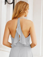 Baoleely Halter Chiffon Bridesmaid Dresses Wedding Appare Sleeveless Formal Prom Dress with Ruffled Back 28035