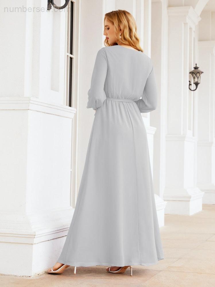 Vestido de dama de honor de gasa para mujer Sunderly, corte en A, manga larga, vestido de noche formal para invitada de boda SY28032 