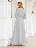 Vestido de dama de honor de gasa para mujer Sunderly, corte en A, manga larga, vestido de noche formal para invitada de boda SY28032 