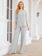 Baoleely Élégante robe mère de la mariée 2 pièces, grande taille, pantalon, volants, couches argentées, peignoir 28064