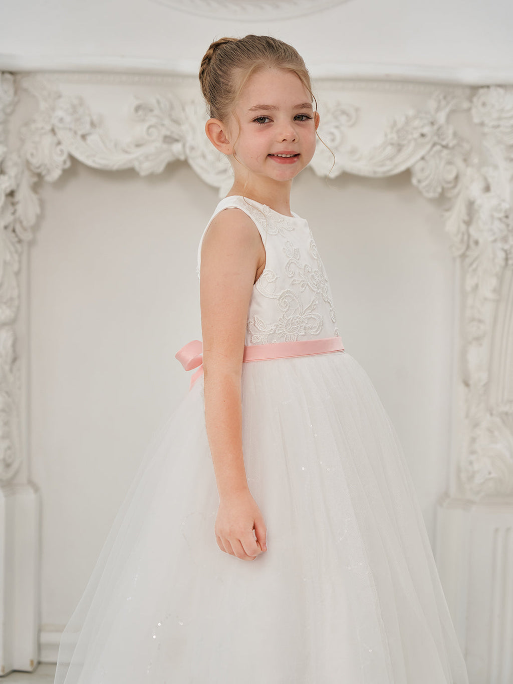 Vestido de princesa/de tul color marfil para niña de las flores 