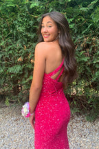 Vestido largo de fiesta con lentejuelas y abertura