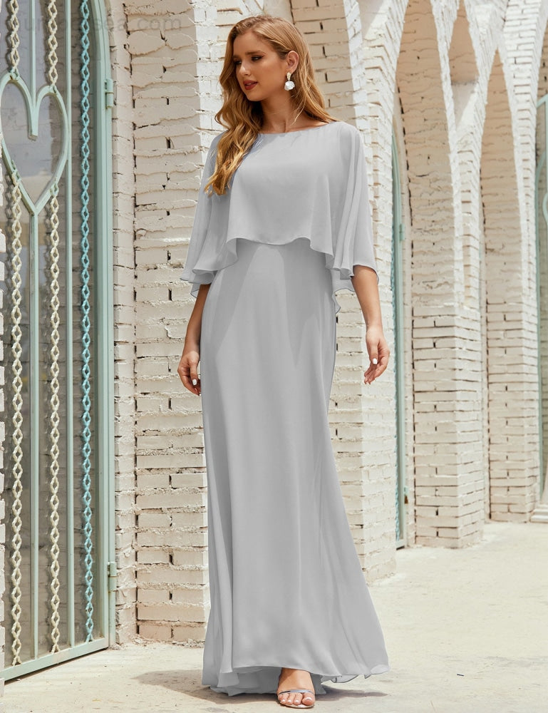 Vestido de dama de honor Sunderly para mujer, manga larga, cuello en V, de gasa, vestido formal de fiesta de boda SY28018