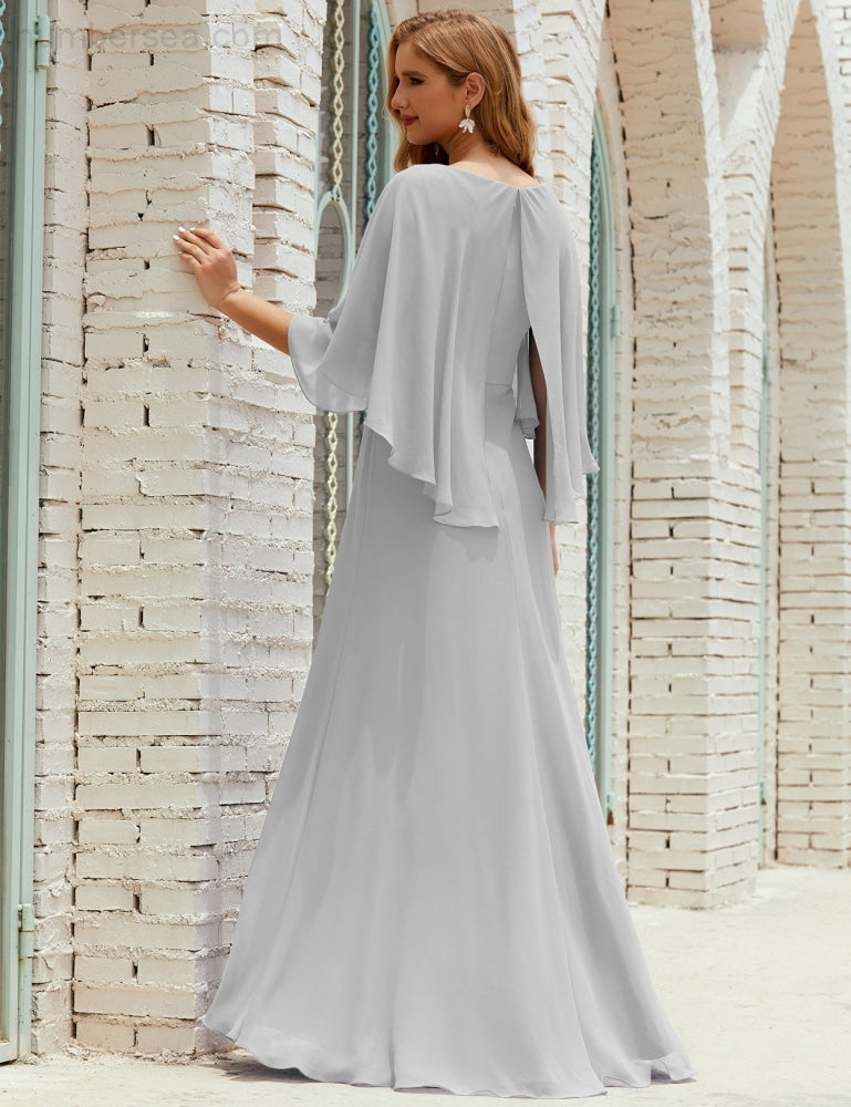 Vestido de dama de honor Sunderly para mujer, manga larga, cuello en V, de gasa, vestido formal de fiesta de boda SY28018