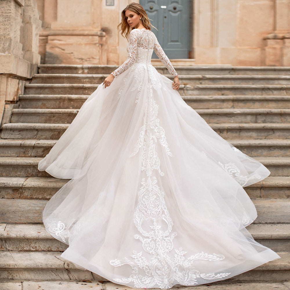 Robes de mariée de luxe en dentelle appliquée, coupe trapèze, robe de mariée pour mariage à l'église, fête, plage, Vestido De Novia 2023 Boda Elegante שמל