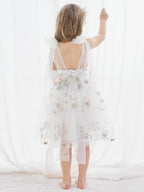 Vestido de niña pequeña de las flores, corte en A, sin mangas, de tul bordado floral. 