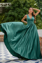 Robe de demoiselle d'honneur longue à décolleté en V profond