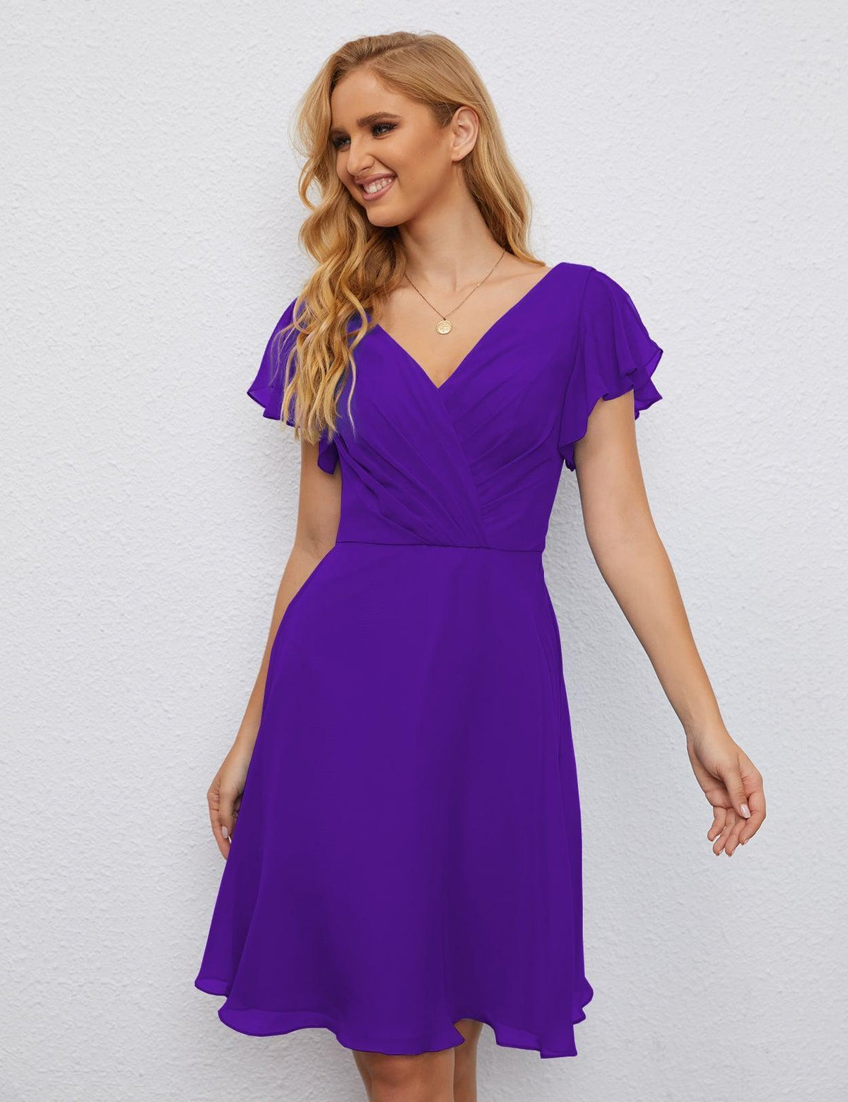 Robe de soirée dos nu, robe de bal formelle, longueur genou, manches courtes, robe de cocktail 28077 
