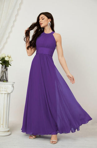 Baoleely Formal Party Gown Dress Chiffon Halter Long Sleeveless Bridesmaid Dresses 2802
