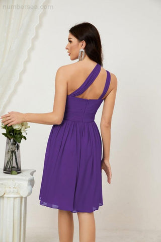 Vestido corto de gasa con un solo hombro para dama de honor de mujer Baoleely, ideal para fiestas y eventos formales como el baile de bienvenida (modelo 2804).