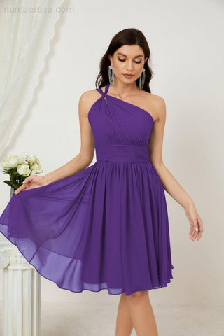 Vestido corto de gasa con un solo hombro para dama de honor de mujer Baoleely, ideal para fiestas y eventos formales como el baile de bienvenida (modelo 2804).