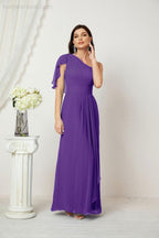 Baoleely  Chiffon Ruffled One Shoulder Long Bridesmaid Dresses A-line Formal Evening Gown Side Split 2809