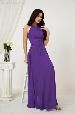Baoleely Formal Party Gown Dress Chiffon Halter Long Sleeveless Bridesmaid Dresses 2802