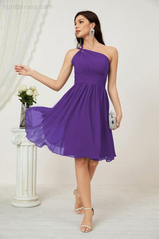 Vestido corto de gasa con un solo hombro para dama de honor de mujer Baoleely, ideal para fiestas y eventos formales como el baile de bienvenida (modelo 2804).