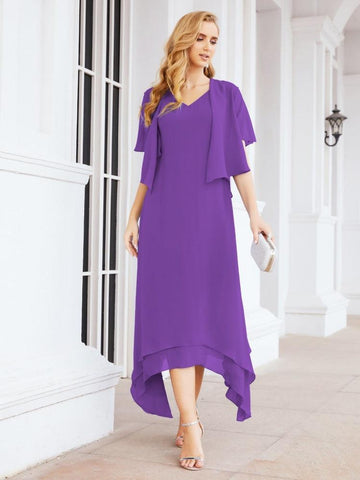 Vestido de fiesta formal de dos piezas corte A para la madre de la novia Sunderly SY28073