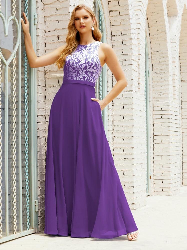 Vestido de dama de honor de encaje, largo hasta el suelo, con bolsillos, 28017 