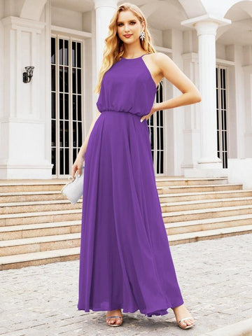 Vestido largo de dama de honor Baoleely con cuello halter, corte A, estilo formal, para jóvenes, modelo 28029