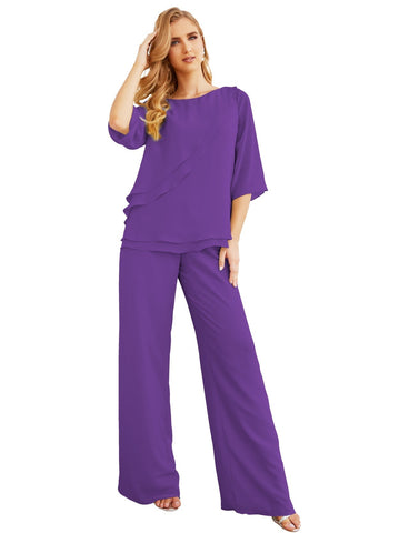 Elegante conjunto de pantalón y bata plateada de dos piezas para la madre de la novia, talla grande, con volantes, Sunderly Elegant SY28064