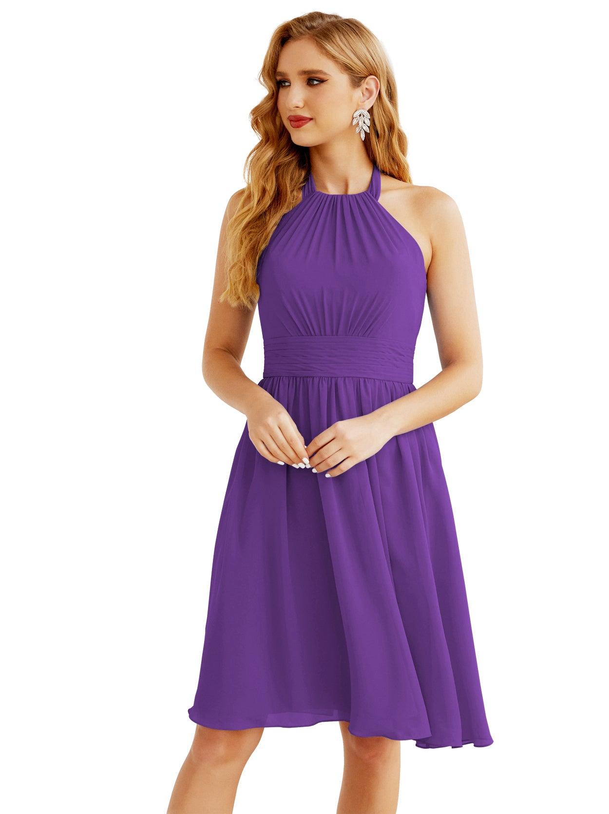 Baoleely - Vestido de dama de honor de gasa con cuello halter, corto, sin mangas, formal, para fiesta, espalda descubierta, 28023 