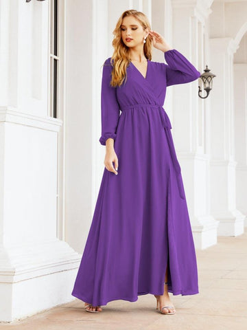 Sunnderly Women's Chiffon Bridesmaid Dress A line Long Sleeves Formal Evening Prom Gown for Wedding Guest SY28032