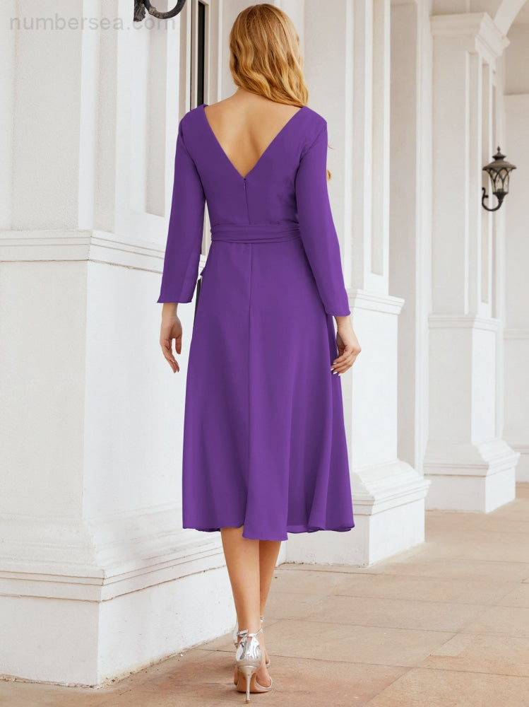 Robe de demoiselle d'honneur dos nu en V avec ceinture à la taille - Mère de la mariée - Invitée au mariage SY28031