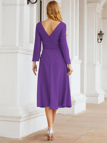 Vestido de dama de honor con espalda en V y cinturón, para la madre de la novia o invitada a la boda SY28031