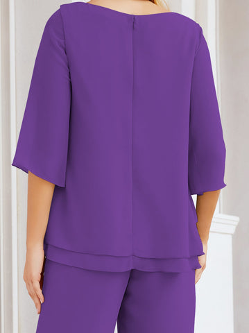 Elegante conjunto de pantalón y bata plateada de dos piezas para la madre de la novia, talla grande, con volantes, Sunderly Elegant SY28064