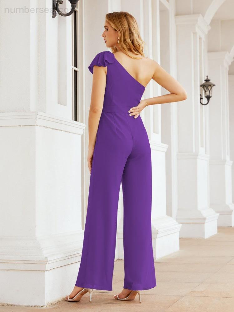 Baoleely Women's One Shoulder Long Jumpsuit Formal Evening Dress Long Bridesmaid Dresses Pants Wedding Party 28034