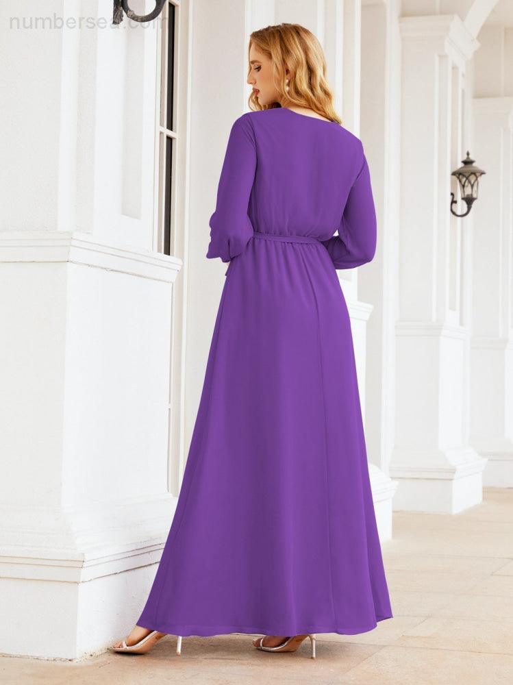 Vestido de dama de honor de gasa para mujer Sunderly, corte en A, manga larga, vestido de noche formal para invitada de boda SY28032 