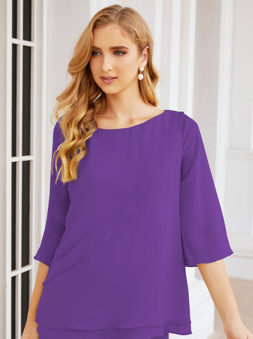 Elegante conjunto de pantalón y bata plateada de dos piezas para la madre de la novia, talla grande, con volantes, Sunderly Elegant SY28064