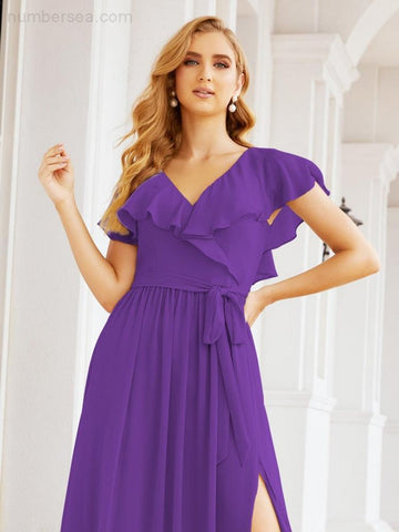 Vestidos de dama de honor con mangas abullonadas para fiesta formal de noche y graduación 28044 