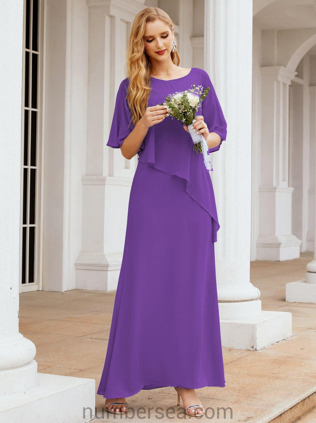 Vestido largo de fiesta formal Sunderly para la madre de la novia con capa de volantes SY28026