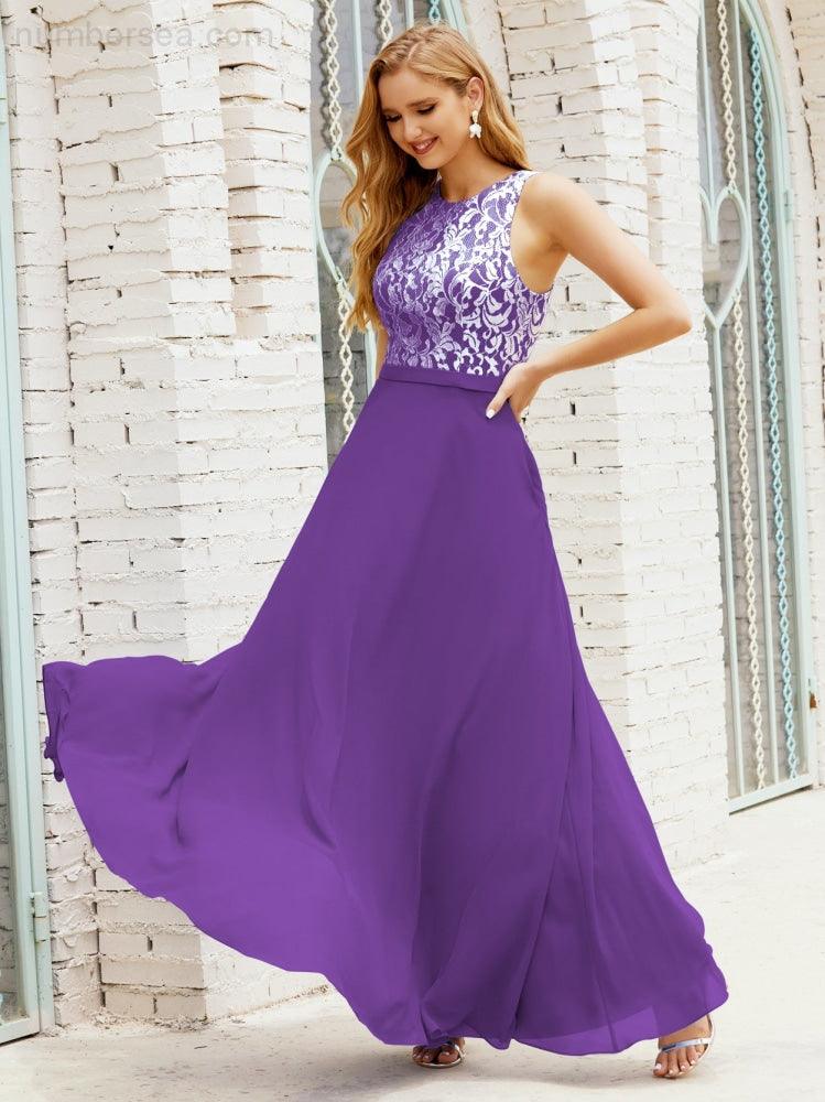 Robe de demoiselle d'honneur en dentelle, longueur au sol, avec poches, 28017 