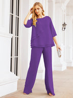 Baoleely Élégante robe mère de la mariée 2 pièces, grande taille, pantalon, volants, couches argentées, peignoir 28064