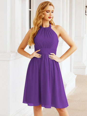 Robe de demoiselle d'honneur courte en mousseline de soie, dos nu, sans manches, robe de soirée formelle, dos nu, Baoleely 28023 