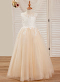 Vestido rosa de corte A, largo hasta el suelo, de tul y encaje (010226589) 