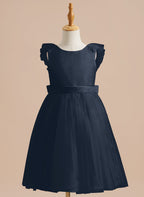 Vestido de niña de las flores de corte A, de satén y tul, hasta la rodilla 